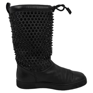 Christian Louboutin Surlapony Spiked Mid Calf Boots in Black Leather