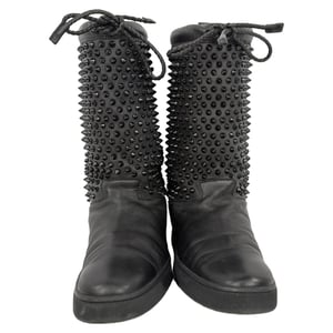 Christian Louboutin Surlapony Spiked Mid Calf Boots in Black Leather