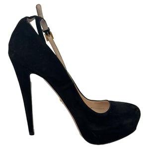 Prada Ankle Strap Platform Pumps in Black Suede