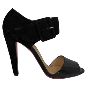 Christian Louboutin Trezotro Buckle-Strap Sandals in Black Suede