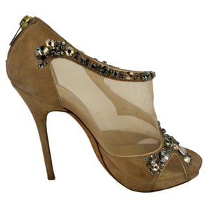Jimmy Choo Mesh Accents Pumps in Beige Suede