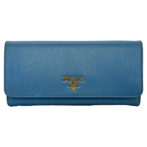 Prada Vitello Move Flap Continental Wallet in Blue Leather