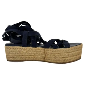 Miu Miu Strappy Espadrille Platform Sandals in Navy Blue Leather and Suede