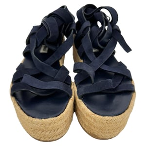 Miu Miu Strappy Espadrille Platform Sandals in Navy Blue Leather and Suede