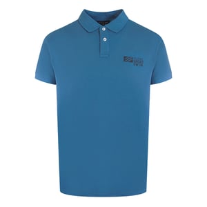 Classic Short Sleeve Collar Logo Polo Shirt in Blue