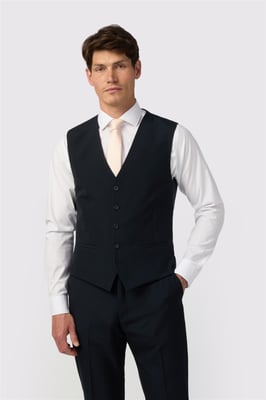 Single Breasted Sleeveless Five Button V-neck Regular Waistcoat in Navy