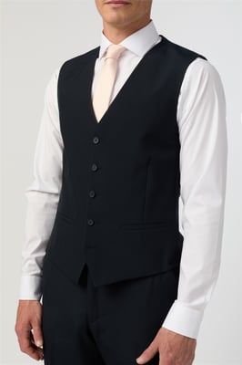 Single Breasted Sleeveless Five Button V-neck Regular Waistcoat in Navy