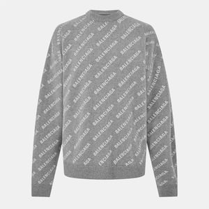 Men's Balenciaga All Over Logo Sweater in Heather Grey