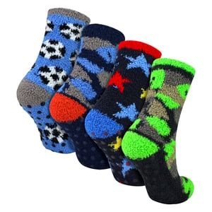 4 Pack Boys Slipper Socks Warm Cosy Non Slip Soft Comfortable Socks