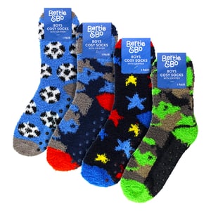 4 Pack Boys Slipper Socks Warm Cosy Non Slip Soft Comfortable Socks