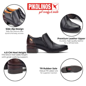 Pikolinos dames zwarte leren schoenen met lage hak - Malaga