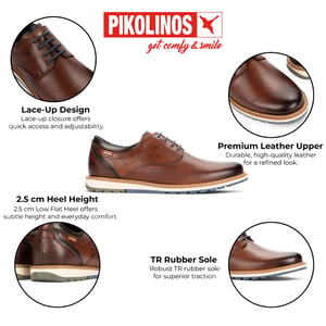 Pikolinos Men's Brown Leather Lace-Up Smart Shoes - Berna