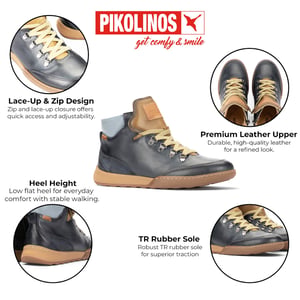Pikolinos dames blauwe leren veterschoenen sneakers trainerschoenen - Viana