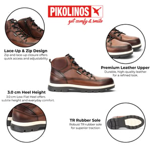 Pikolinos Men's Brown Leather Lace-Up Ankle Boots - Vigo