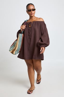 Plus Bardot Volume Sleeve Beach Dress