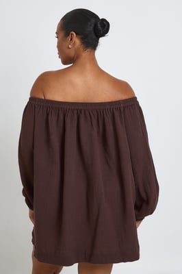 Plus Bardot Volume Sleeve Beach Dress