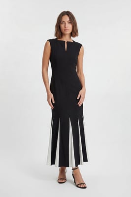 Petite Soft Tailored Contrast Godet Detail Midi Dress