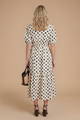 Mono Spot Wrap Front Puff Sleeve Tiered Maxi Dress