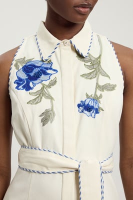 Floral Applique Belted Midi Dress