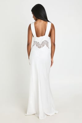 Crinkle Textured Satin & Lace Maxi Dress