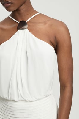 Viscose Georgette Drop Hem Woven Halter Neck Maxi Dress