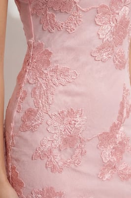 Floral Textured Sheer Scoop Neck Bias Maxi