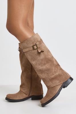 Buckle Detail Foldover Knee High Boots