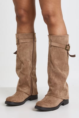 Buckle Detail Foldover Knee High Boots