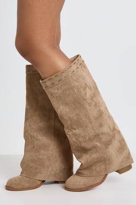 Wide Fit Fold Over Block Heel Knee High Boots