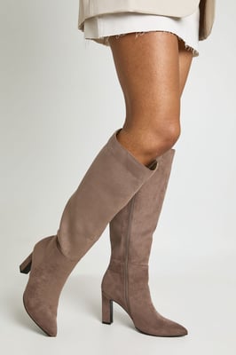 Wide Fit Faux Suede Knee High Block Heel Boots