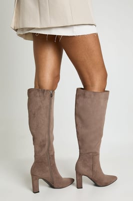 Wide Fit Faux Suede Knee High Block Heel Boots