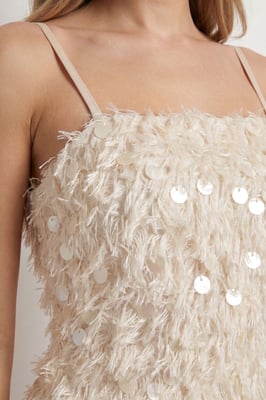 Textured Fluffy Sequin Mix Mini Dress