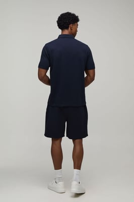 Regular Fit Waffle Button Neck Pocket Polo & Shorts Set