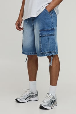 Baggy Applique Cargo Denim Shorts
