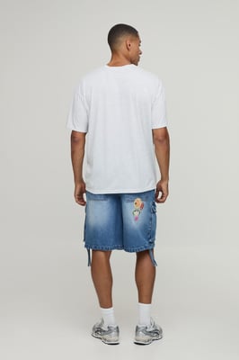 Baggy Applique Cargo Denim Shorts