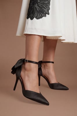 Kittie Satin Bow Pointed High Stiletto Heel Comfort Sock Court Shoes