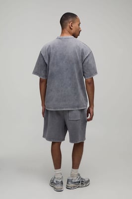 Oversized Gothic Fleur De Lis Applique Washed T-Shirt & Baggy Short Set