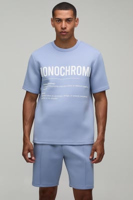 High Build Rubber Print Regular Fit Bonded Scuba T-Shirt & Slim Pintuck Short Set