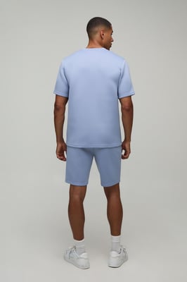 High Build Rubber Print Regular Fit Bonded Scuba T-Shirt & Slim Pintuck Short Set