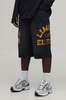 Longline Varsity Print Denim Jorts