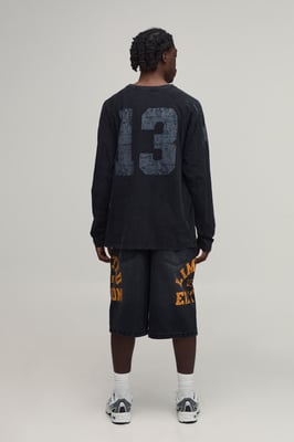 Longline Varsity Print Denim Jorts