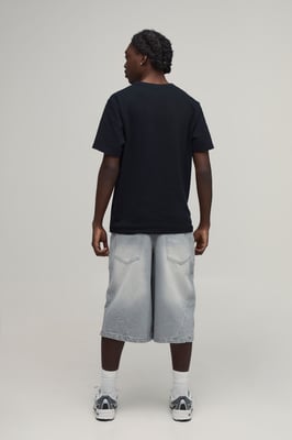 Longline Varsity Print Contrast Denim Jorts