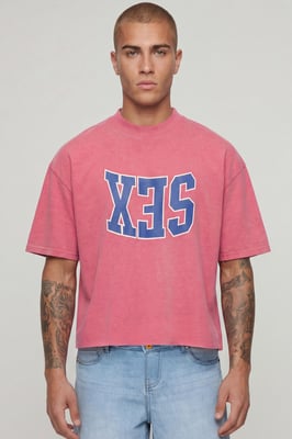 Oversized Boxy Heavyweight Washed Sex Slogan T-Shirt