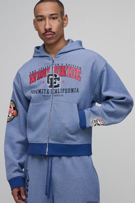 Collector's Edtn Shrunken Boxy Badged Pique Zip Thru Hoodie