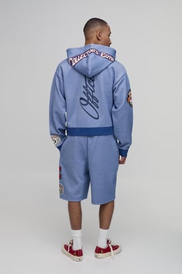 Collector's Edtn Shrunken Boxy Badged Pique Zip Thru Hoodie