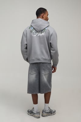 Oversized Boxy Man Floral Embroidered Hoodie