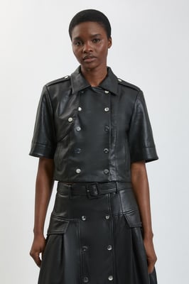 Faux Leather Cropped Trench Jacket