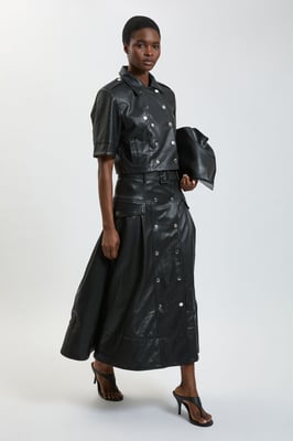 Faux Leather Cropped Trench Jacket