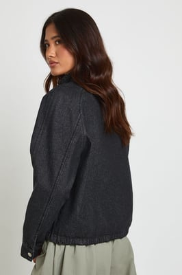 Funnel Neck Denim Bomber Jacket