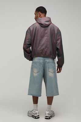 Cropped Fit Two Tone Fabric Hooded Cagoule